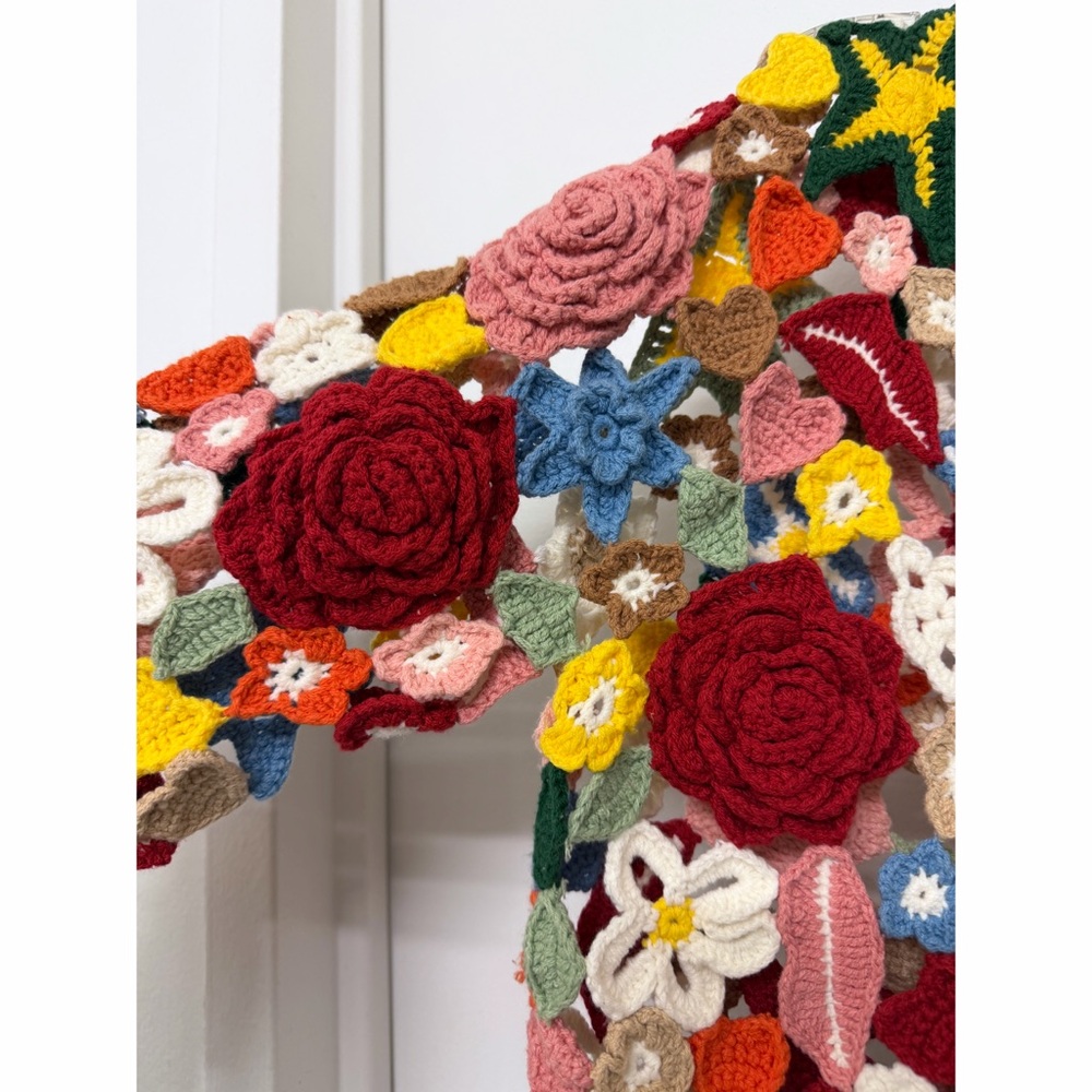Alice + Olivia Fawn Collage Crochet Cardigan Sweater Cotton Floral XS S - Picture 6 of 14